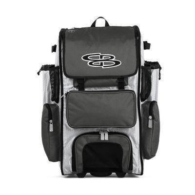 Boombah Rolling Superpack Baseball/Softball Gear Bag - 23-1/2" x 13-1/2" x 9-1/2" - BRSP2C23 White/Charcoal - Telescopic Handle - Holds 4 Bats - Wheeled Version