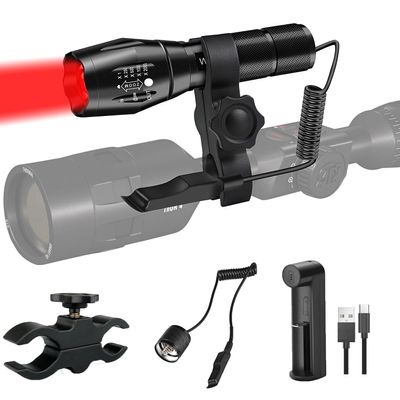 WINDFIRE Red Light Flashlight Super Bright Red Light Hunting Flashlight, Zoomable Red Tactical Flash Light Red Coyote Hog Hunting Light with Scope Mount and Pressure Switch