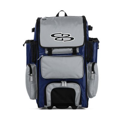 Boombah Rolling Superpack Baseball/Softball Gear Bag - 23-1/2" x 13-1/2" x 9-1/2" - BRSP2C23 Royal/Gray - Telescopic Handle - Holds 4 Bats - Wheeled Version