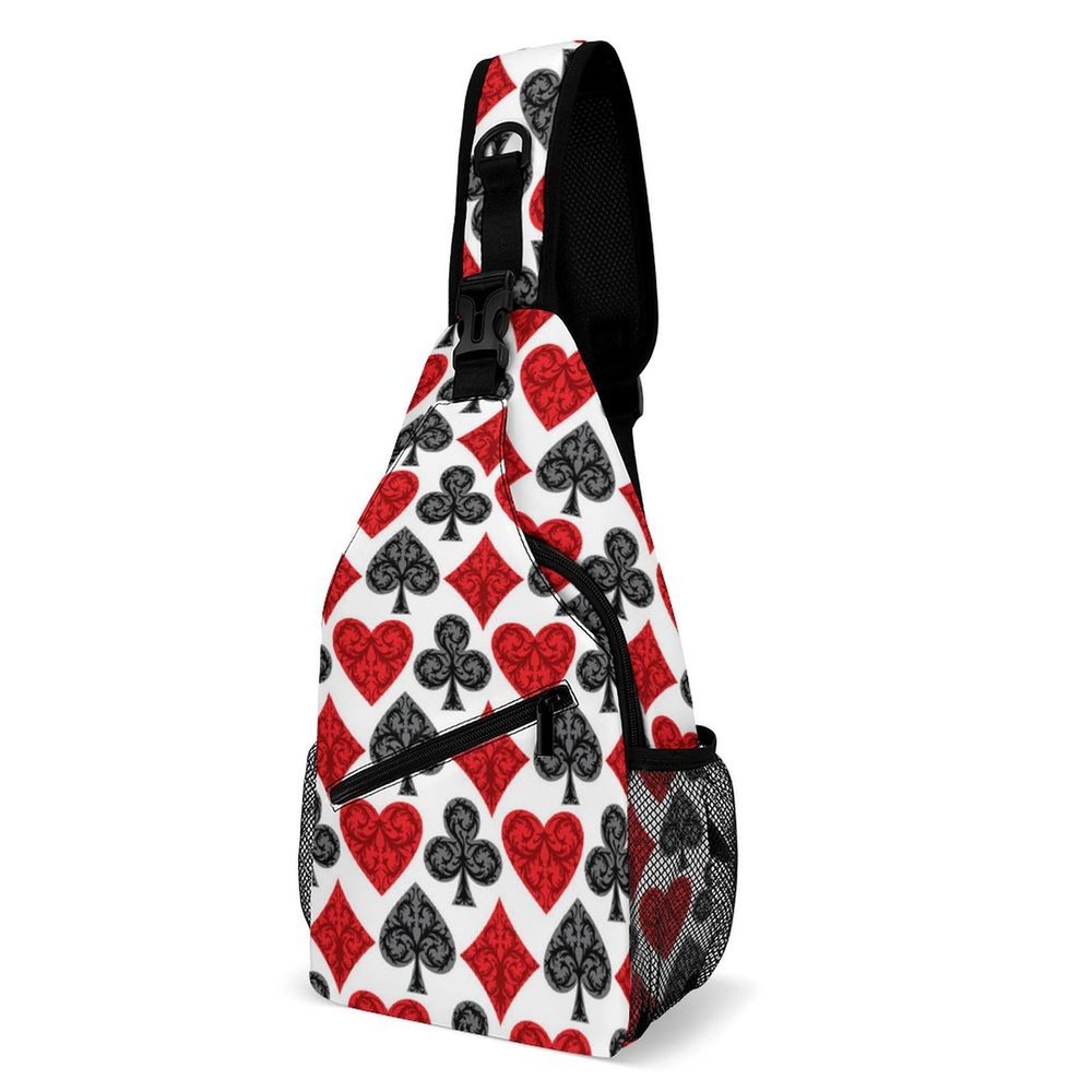 Playing Card Poker Sling Backpack Crossbody Chest Bag Print Shoulder Bag Travel Daypack for Sports Running Hiking