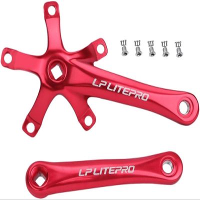170mm Folding Bike Crankset 130BCD Square Taper Crank Arm Set Integrated 5 Claws Aluminum Alloy Crankset Lighweight (Color : Red)