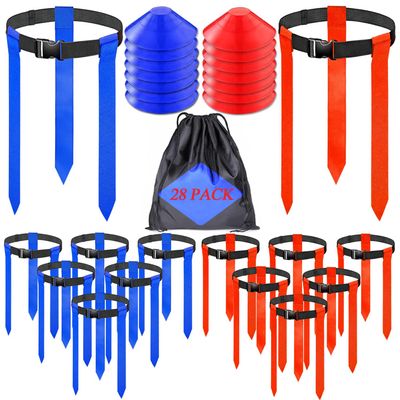 Unixing Flag Football Belts, 14 Sets Adjustable Flag Football Flags, Flag Football Training Set Include Cones and Storage Bag