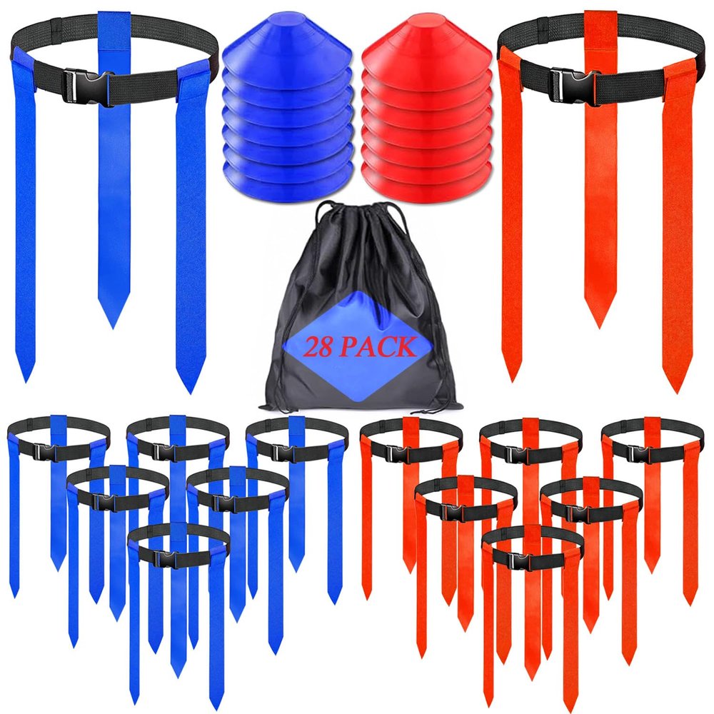 Unixing Flag Football Belts, 14 Sets Adjustable Flag Football Flags, Flag Football Training Set Include Cones and Storage Bag