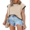 Disamer Cap Sleeve Knit Sweater Tops Sleeveless Vest 2026 Spring Clothes Oversized Summer Tank Trendy Short Sleeve T Shirts,Line Apricot,Small view 1