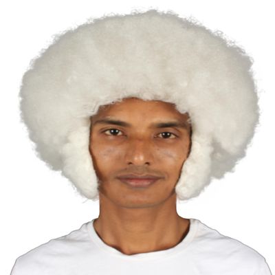 HPO Adult Men's White Afro Wig, Perfect for Halloween,Flame-retardant Synthetic Fiber