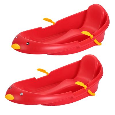 Plastic Sledges, Winter Sledges, Children's Skis, Sledges with Backrest, Sledges with Brake Pull Rope, Thickened Wear-Resistant Sledges