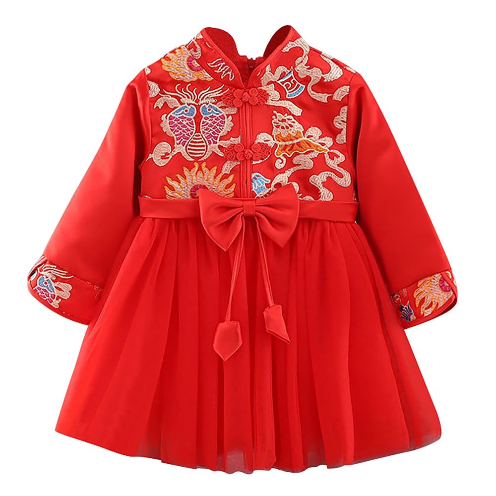 Baby Girls Dress for Chinese New Year, Kids Girl Long Sleeve Tang Suit Traditional Dress