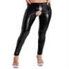Lejafay Womens Sexy Patent Leather Long Pants Crotchless Trousers Pole Dance Bottoms Latex Leggings Long Black A Large view 2