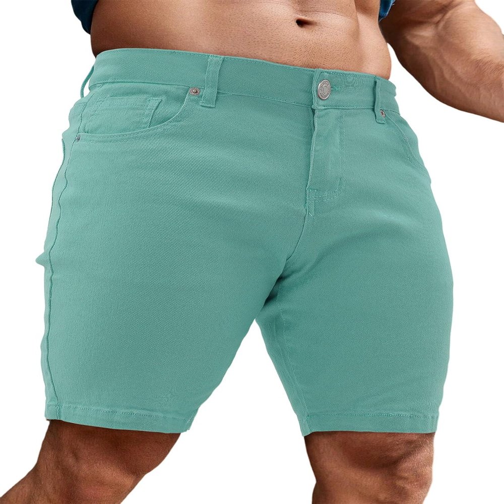 TUREFACE Green Jean Shorts Casual Slim Fit Stretch Workout Denim Short Lightweight Summer Jorts(32)