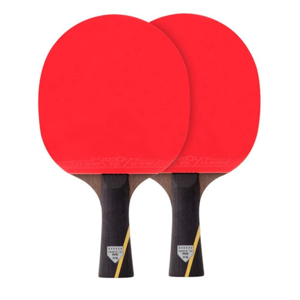 2PCS Ping Pong Racket/Table Tennis Bats 6-Star Double-Sided Reverse Adhesive Suitable for Lntermediate and Beginner/As Shown/Long Handle (As Shown Long Handle)