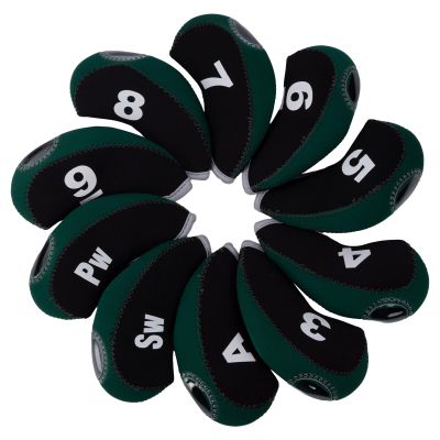 Andux Number Print Golf Iron Club Head Covers with Transparent Window 10pcs/Set Black/Dark Green