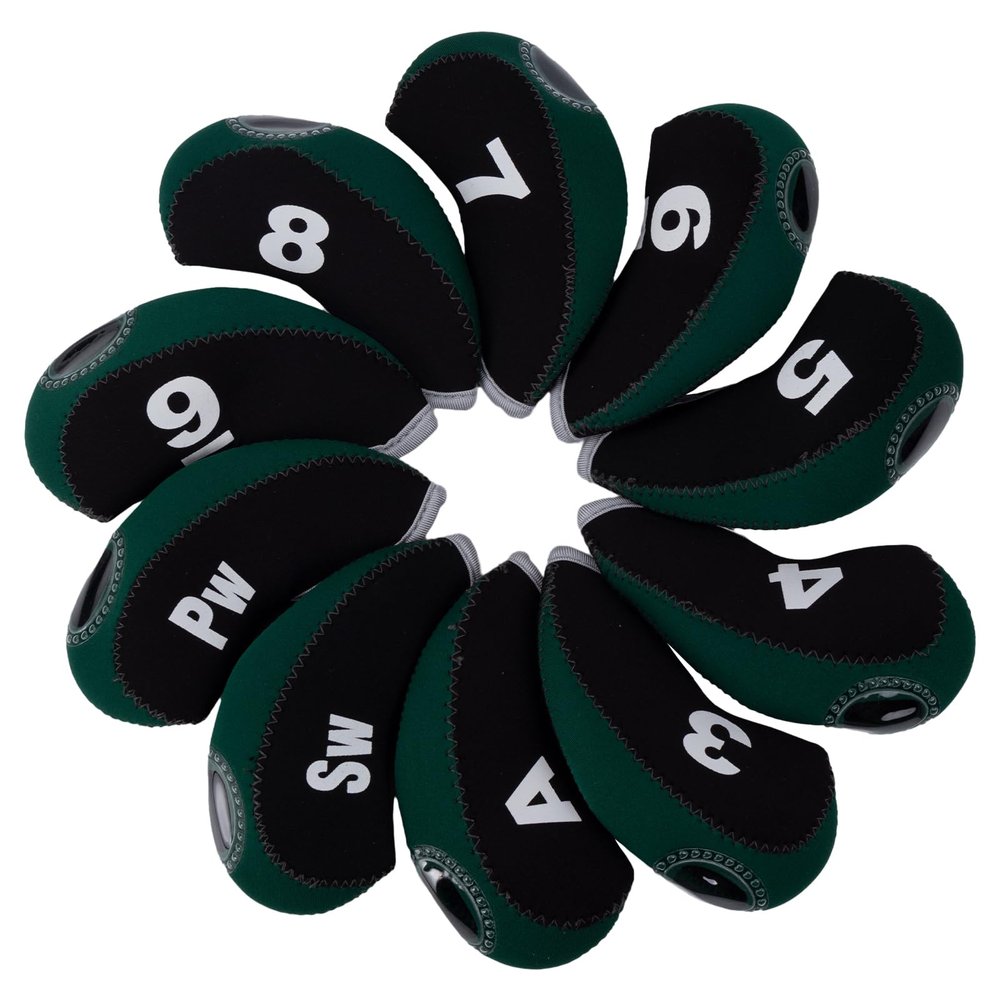Andux Number Print Golf Iron Club Head Covers with Transparent Window 10pcs/Set Black/Dark Green