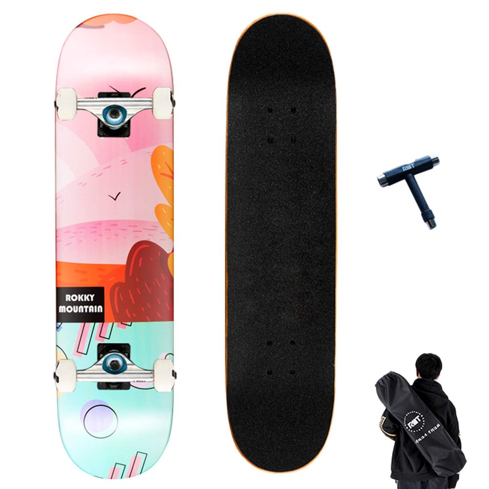 Skateboards Tricks Skate Board 2019cm Complete Skateboard 7 Layer Canadian Maple Double Kick Deck Concave Cruiser Skateboard for Kids Teens Adult Beginner Teens Gift with Tool Backpack (C)
