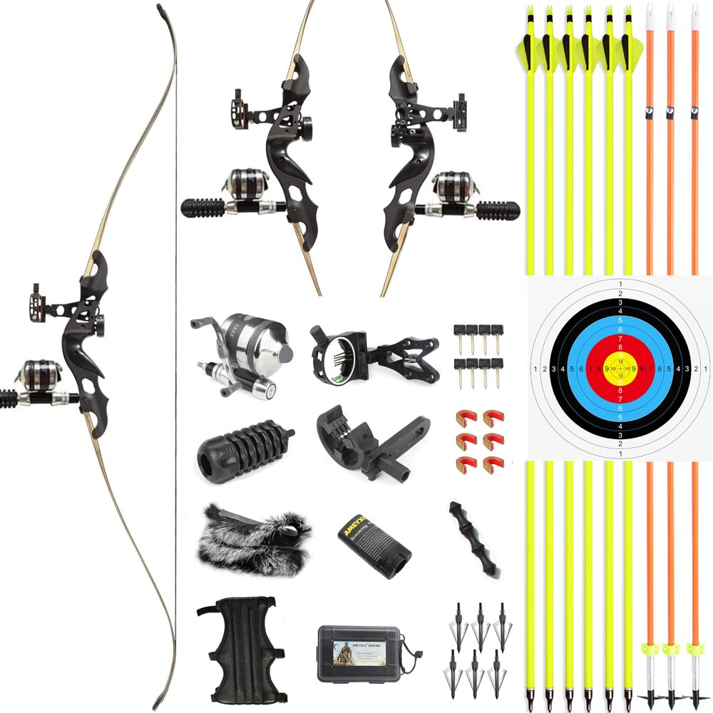 60" Recurve Bowfishing Kits with Reel for Adults Youth Hunting Bow Aluminium Bow Riser 30lbs-55lbs Right-Handed Bow (35LBS)