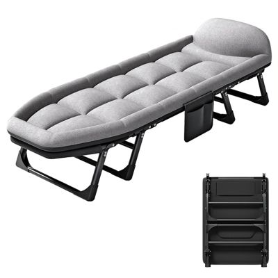 YVYKFZD Camping Cots for Adults, 6-Position Folding Camping Bed, Portable Sleeping Cots with Cushion Comfortable, Side Pockets, Supports 264.5 lbs (Size : 200x70x40cm)