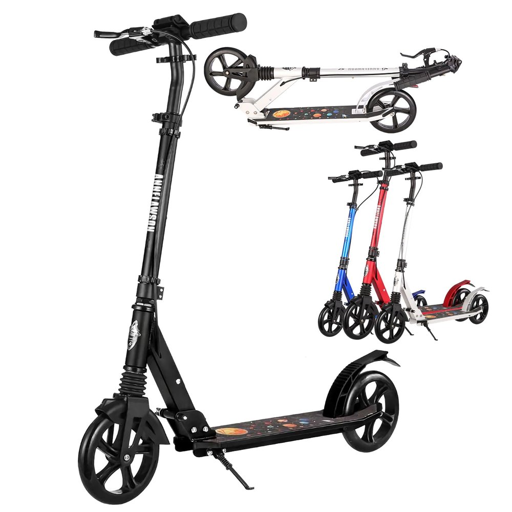 Scooter for Adults and Teens- Adjustable Height, Kids Scooter, Folding Scooter, Teens & Adults, Lightweight,Aluminum, Indoor and Outdoor Scooters for Children 6-12 Years Old,Black,LED Wheel