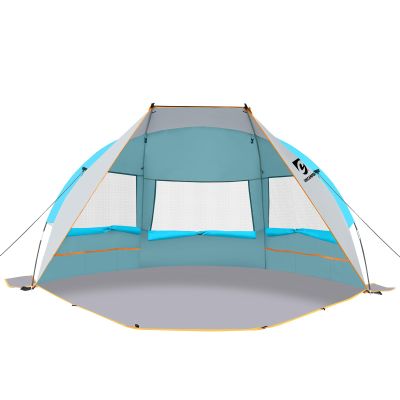 Unicamper Beach Tent 2-3 Person Sun Shelter UPF 50+ with Extended Waterproof Pe Floor & 3 Mesh Roll Up Windows Fits, Portable Beach Shade Easy Setup for Outdoor Camping, Indoor, Fishing, Yard. (Blue)