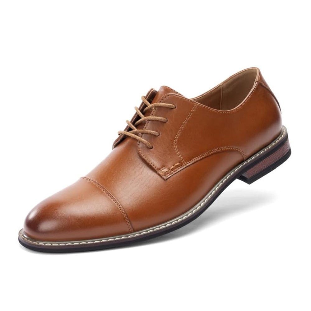 Cusolemore Men's Classic Dress Oxfords, Wingtip Prince Modern Formal Lace Up Shoes, Round Toe, TPR Outsole Brown 10