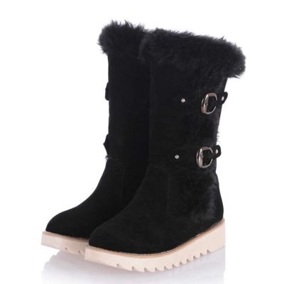 GUNIYIFS Womens Winter Snow Boots Faux Suede Warm Fur Lined Boots Mid-Calf Boots Anti-Slip Comfortable Dress Party Boots