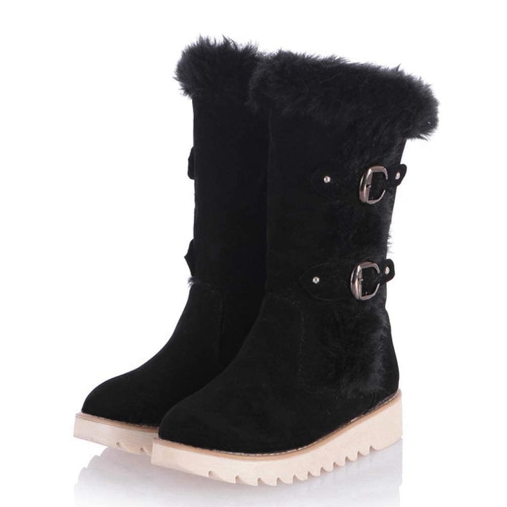 GUNIYIFS Womens Winter Snow Boots Faux Suede Warm Fur Lined Boots Mid-Calf Boots Anti-Slip Comfortable Dress Party Boots