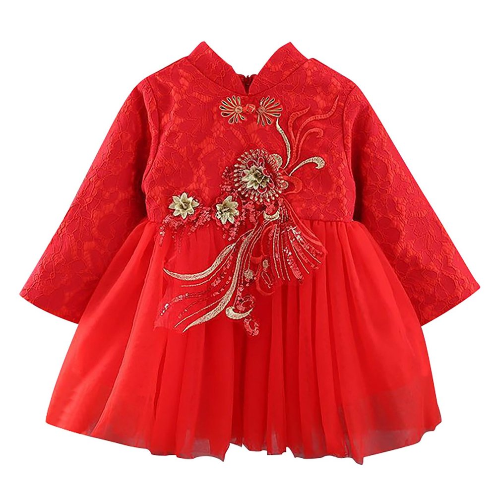 Baby Girls Dress for Chinese New Year, Kids Girl Long Sleeve Tang Suit Traditional Dress