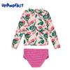 upandfast Toddler and Little Girl's Swimwear UV Protection Long Sleeve 2 Piece Rashguard (Green Pink, 5 Years) view 2
