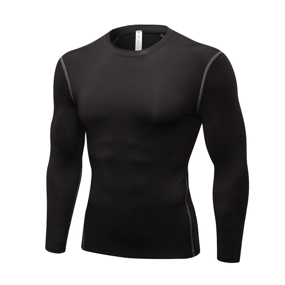 LEICHR Men's Athletic Compression Shirts Black Long Sleeve Cool Dry Workout Running Tops Baselayer Undershirts