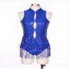 Sinleey Women Shiny Sequin Tassel Fringe Latin Jazz Dance Leotard Bodysuit Backless Gymnastics Leotard RoyalBlue X-Large view 3