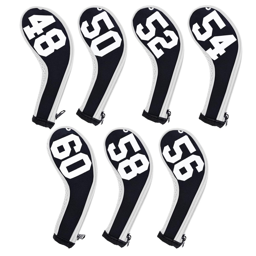 Andux 7Pack Golf Wedge Irons Club Head Covers Degree NO. on Both Sides Long Neck with Zipper Black/White