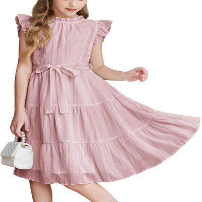 Arshiner Girls Wedding Guest Dress Tween Summer Formal Party Elegant DressesLight Pink Size 7