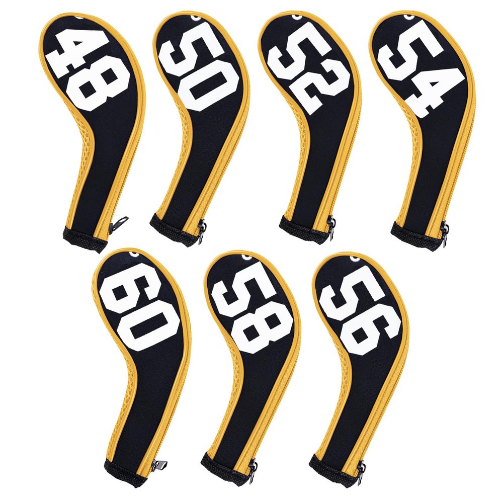 Andux 7Pack Golf Wedge Irons Club Head Covers Degree NO. on Both Sides Long Neck with Zipper Black/Yellow