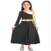 FEESHOW Girls Metallic Cross Liturgical Praise Dance Dress Lyrical Dancewear Kids Color Block Full Length Robe Worship Black 4 Years view 1