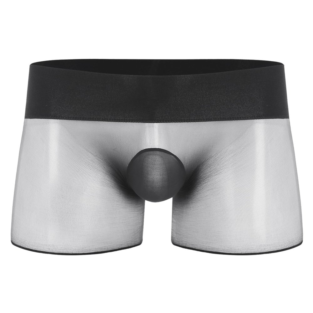 YiZYiF Men's See Through Mesh Boxer Briefs Elephant Nose Open Closed Sheath Panties Shorts Underwear Dark Gray&Bulge Pouch One Size