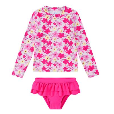 upandfast Little Girls Swimsuits Two Pieces Swimwears Rash Guard Set Long Sleeve UPF 50+ Bathing Suit (Pink Flower, 3 Years)