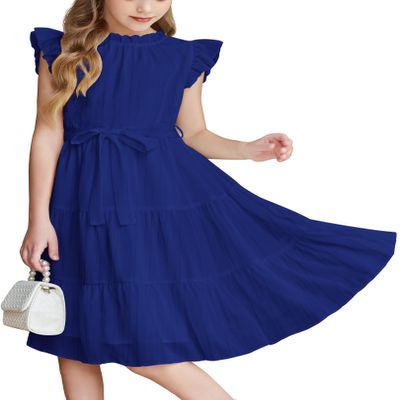 Arshiner Royal Blue Dress for Girls Summer Formal Graduation Preppy Elegant Dresses Size 10-12
