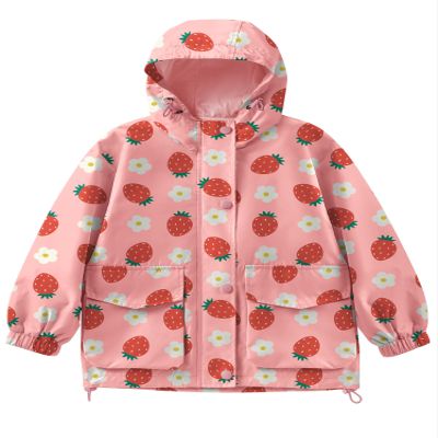 Avoogue Kids Rain Jacket Windbreaker Lightweight Lined Rain Coat Waterproof Girls Boys Strawberry Hooded Rainjackets Pockets 5-6T