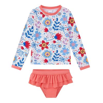 upandfast Little Girls 2 Pieces Swimsuit Set with UV 50+ Long Sleeve Rash Guard (Sunflower, 5 Years)