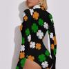 Ireland Colors Flag Shamrock Four Leaf Clovers Women's Long Sleeve Bodysuit Turtleneck Tops Stretch Jumpsuit T Shirts M view 2