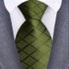 GUSLESON Mens Olive Green Tie for Wedding Party Silk Plaid Checkered Necktie for Business (1034-21) view 2