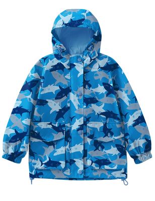Avoogue Toddler Raincoat Waterproof Lined Girls Boys Rain Coat Windbreaker Lightweight Hooded Rainjackets With Pockets Shark 8-9T
