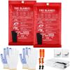 Copkim 2 Sets Emergency Fire Blanket for Home Fire Suppression Thermal Blankets with Emergency Whistles, Hooks and Gloves for Kitchen, Fireplace, Car, Office, 39.3" x 39.3" view 1
