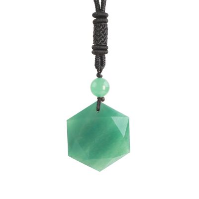 Anjiucc Natural Gemstone Green Aventurine Hexagonal Pendant Necklace,Black nylon rope 25 inches, Male and Female Necklace(Green Aventurine)