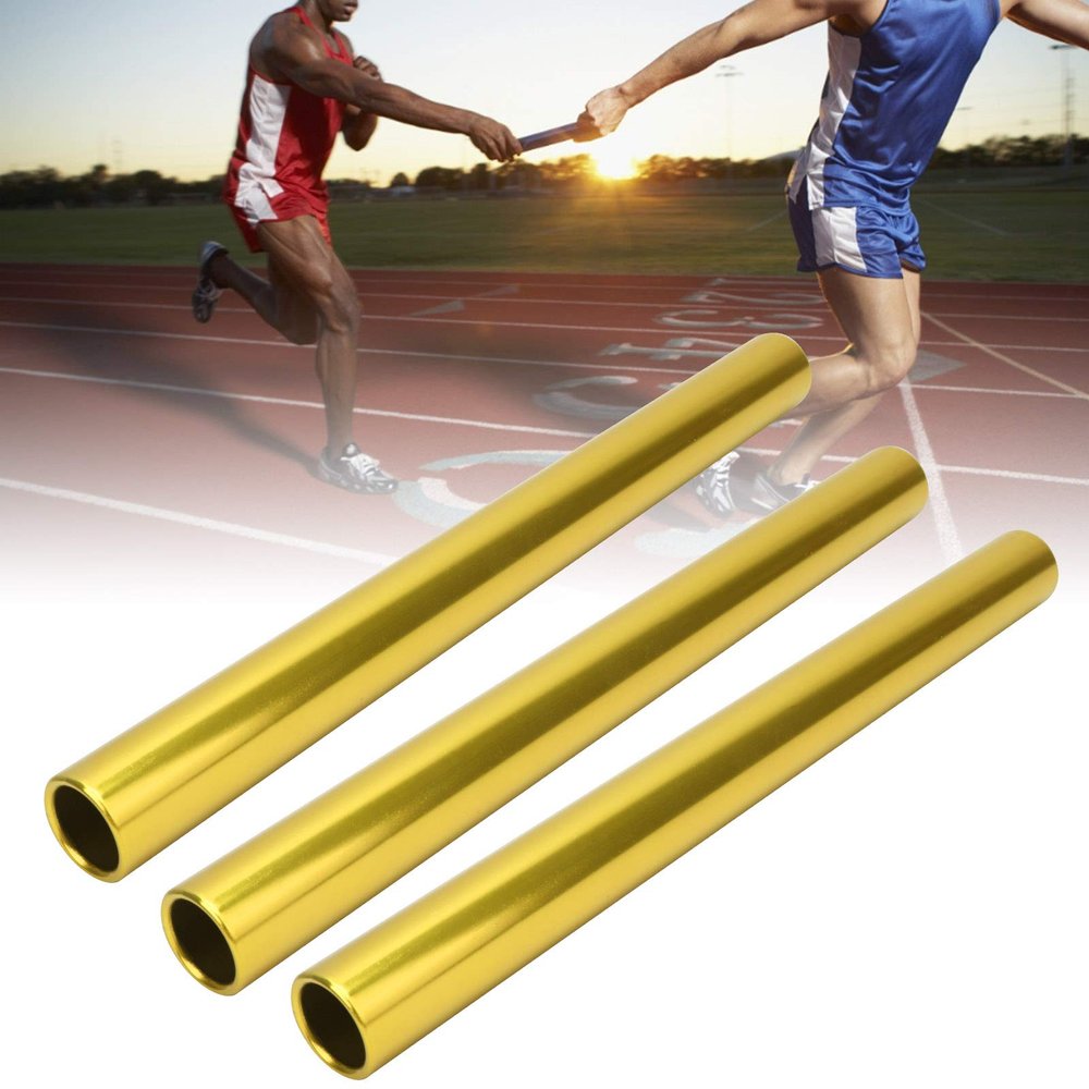 Gavigain 3Pcs Track Field Relay Batons,Aluminum Alloy Electroplating Relay Batons Track and Field Sprint Match Batons (Gold)