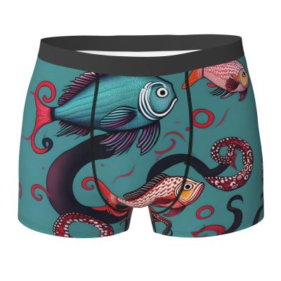 Fish And Octopus Premium Elastic Men'S Boxer Briefs,Comfortable And Breathable Men'S Underwear