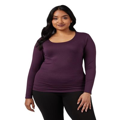 32 Degrees Women's Lightweight Baselayer Scoop Top | Form Fitting | Long Sleeve | 4-Way Stretch | Thermal, Grape Wine Heather, XX-Large