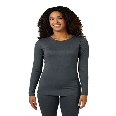 32 Degrees Women's Lightweight Baselayer Crew Top | Form Fitting | Long Sleeve | 4-Way Stretch | Thermal, Charcoal Heather, X-Small