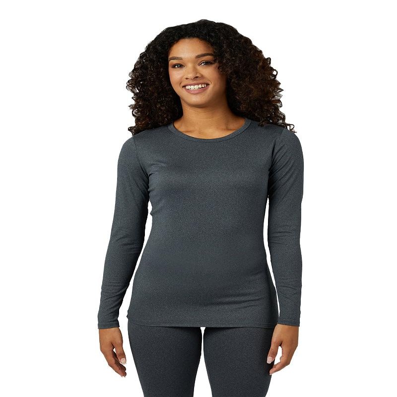 32 Degrees Women's Lightweight Baselayer Crew Top | Form Fitting | Long Sleeve | 4-Way Stretch | Thermal, Charcoal Heather, X-Small