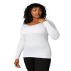 32 Degrees Women's Lightweight Baselayer Scoop Top | Form Fitting | Long Sleeve | 4-Way Stretch | Thermal, White, Large view 1