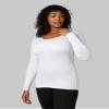 32 Degrees Women's Lightweight Baselayer Scoop Top | Form Fitting | Long Sleeve | 4-Way Stretch | Thermal, White, Large view 2