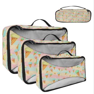 Packing Cubes for Travel, 4 Set Travel Packing Organized Cubes Summer Ice Cream Lemon Colorful Stripe Waterproof Luggage Organizer with Laundry Bag Shoe Bag Travel Accessories for Carry On Suitcases